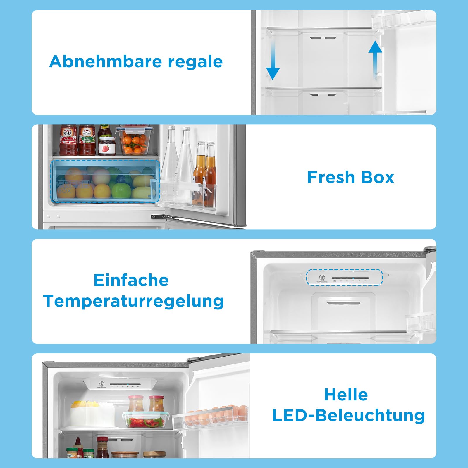 Midea Kühl-Gefrierkombination |270L Kühlschrank mit Gefrierfach | NoFrost, Inverter Kompressor, Super-Kühlfunktion, Multi-air Flow| Leise 38 dB, 140 kWh/Jahr | 180 cm Höhe, ‎Bru-stahl, MERB276FGC46EU 7