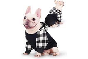 Joyahoo Small Dog Hoodie, 100% Cotton Buffalo Plaid Dog Clothes for Dog Girl Boy, French Bulldog Puppy Dog Clothes Frenchie Pet Winter Clothes Sweatshirt, Cold Weather Dog Hoodies Puppy Clothing