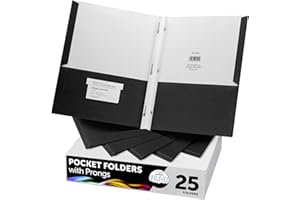 FILE-EZ Two-Pocket Folders with 3-Prong Fasteners, Black Color, 25-Pack, Durable Textured Paper, Matte Finish, Letter Sheet Size (EZ-92505)