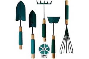 A.T.I Gardening Tools Set 6 Pcs Heavy Duty Garden Tool Set Include Trowel, Transplanter, Hand Rake, Hoe, Rust-Proof Stainless