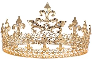 S SNUOY Gold Prom King Crown Full Round Crowns Cake Topper Men Party Hats