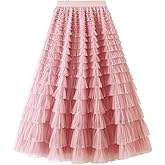 Flygo Tulle Skirts for Girls Long Tutu Skirt A Line Layered Ruffle Tiered Mesh Maxi Skirt Petticoat 5-14 Years