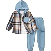 ADXSUN Little Boy Clothes Plaid Hoodie+Casual Pants+White T-shirt 3PC Fall Winter Outfits 3-8 Years