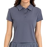 Women's Cropped Polo Shirts Athletic Golf Tennis Shirts Short Sleeve Moisture Wicking Collared Sports T-Shirts