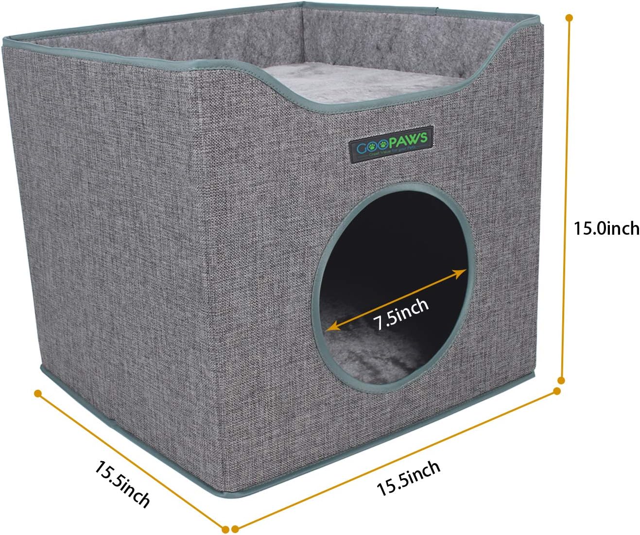 JESPET Foldable Cat Condo, Cat Cube House & Sleeper Bed with Lying Surface 2 Reversible Cushions, Cat Hiding Place, Cat Cave, Linenette Fabric, Felt and Engineered Wood, Scratch Resistant, Smoke Gray : Pet Supplies