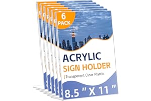 Acrylic Sign Holder 8.5x11, 6 Pack Clear L-Shape Display Stand – Tabletop Solution for Menus, Flyers & Papers, Ideal for Rest
