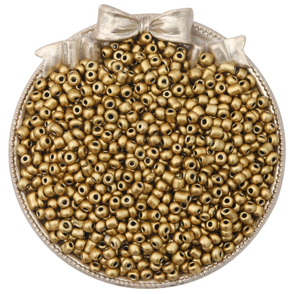 Pack of 1000 3 mm Round Glass Beads, Mini Glass Seed Beads, Handmade Glass Seed Beads, Scattered Beads, for Handmade DIY Production, Bracelet, Necklace, Beads, Jewellery Accessories, Gold