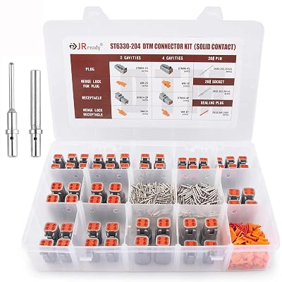 JRready ST6330-204 Deutsch DTM Connector Kits (2 Pin x16 + 4 Pin x14), Size 20 Solid Contacts for 20–22 AWG, IP67 Waterproof Connectors for Automotive/Marine/ATV Trailer Wiring Harness Repair