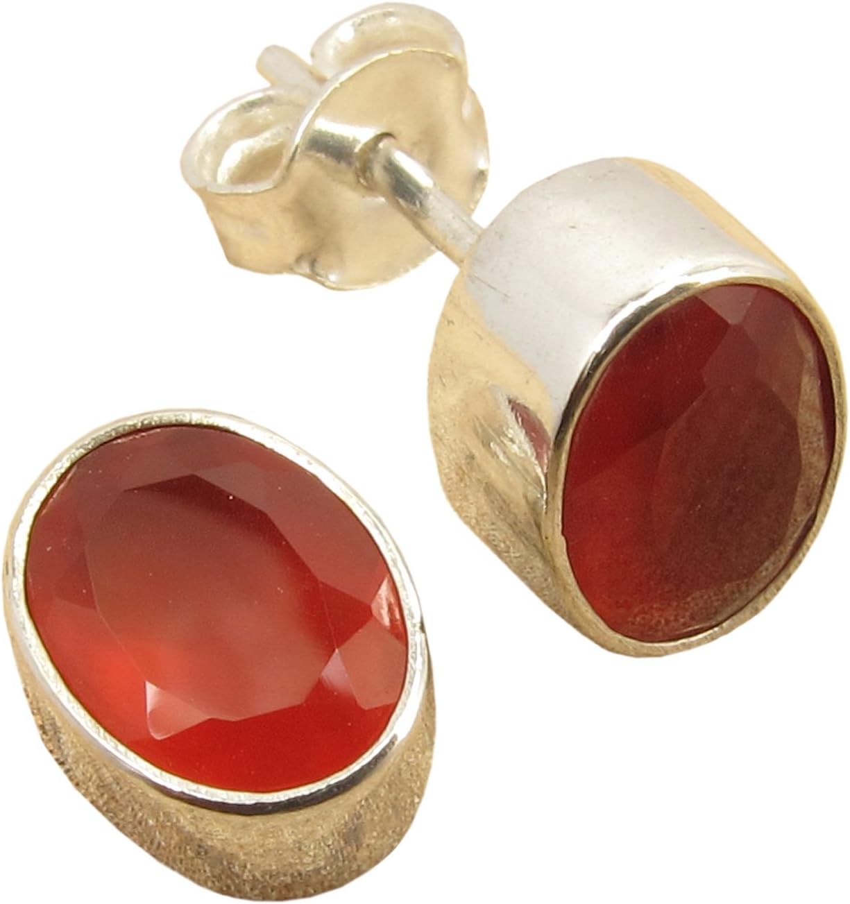 Oval Stud Earrings with Genuine Multiple Choice Gemstones, Silver Plated Over Solid Copper, Comfort Fit.