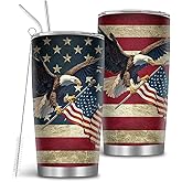MoYueno American Flag Tumbler, American Hawk Tumbler, 20 Oz USA Flag Tumblers with Brush & Straw, Gift for Independence Day Thanksgiving Christmas, America Gifts for Veterans & Military, 1 PCS