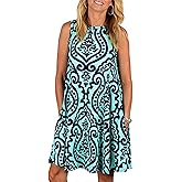 Tanst Sky Summer Dresses for Women 2025 Casual Sleeveless Sundresses Tank Dress Mini Loose Beach Cover Up with Pockets