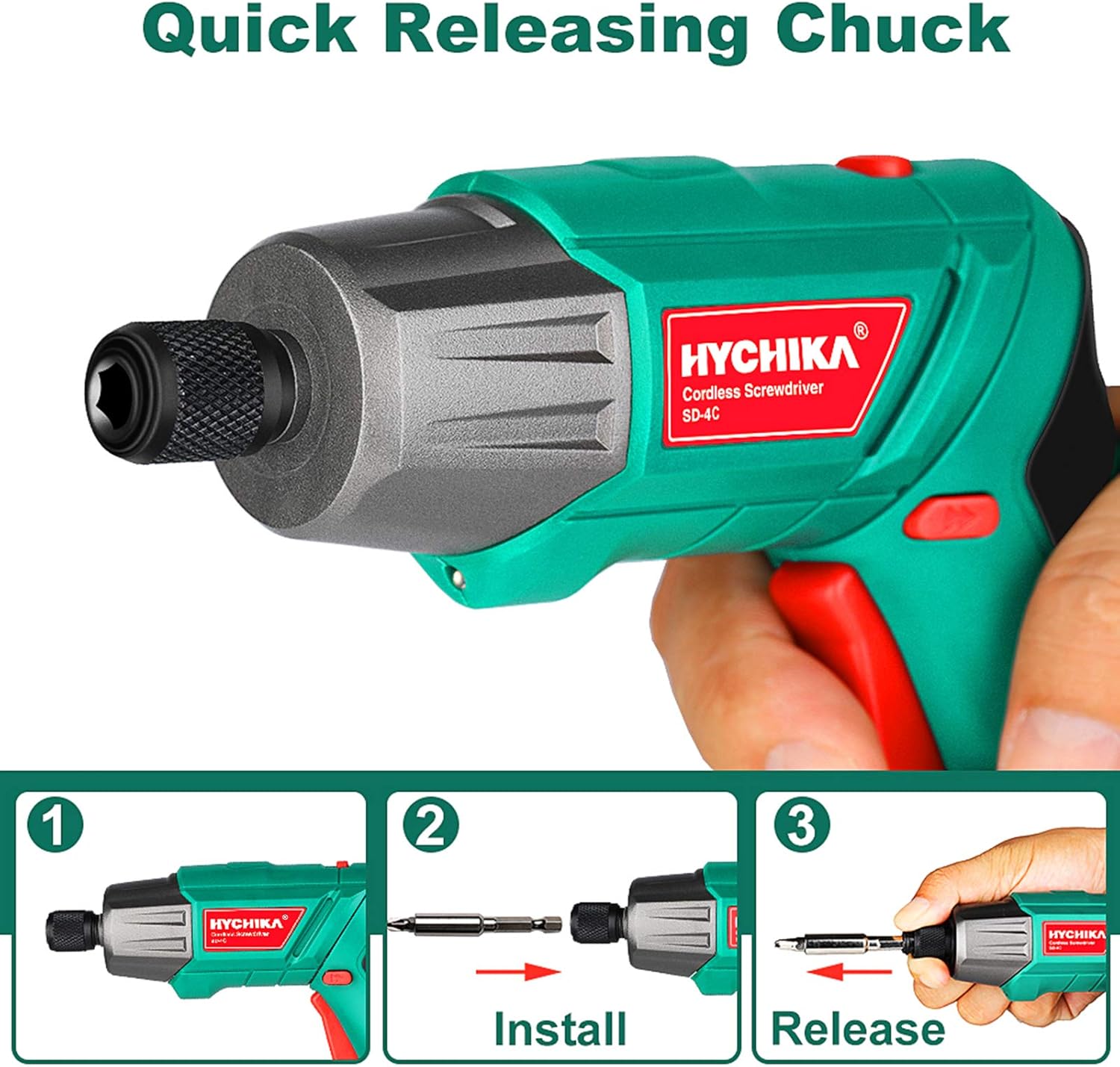 Cordless Screwdriver 6 N.m, HYCHIKA 3.6V 2.0Ah Electric Screwdriver Rechargeable Screw Gun, Front LED and Rear Flashlight, Ratchet Wrench, DC Charging with USB Cable, 36pcs Accessories, Carrying Box: Home Improvement