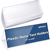 Vicenpal 30 Pieces Clear Plastic Name Tent Holders 11" x 4.25" Acrylic Name Plate for Desk PVC Card Tent Holder Desk Sign Frame for Table Office Business Conference Meeting Room School Display Stand