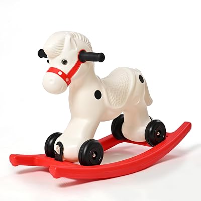 DIVCHI Rocking Horse Toddler Ride On Toy White Easy Grip Handles Stable Saddle