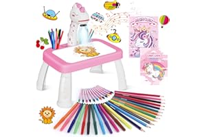 HOAROSALL Drawing Projector for Kids, Art and Crafts, Drawing Board with Music, Color Pens, Pencils, Crayons, Scrapbook, Unicorn Sticker Book, Ideal Toy for 3+ Year Old Girls & Boys (Unicorn Kit)