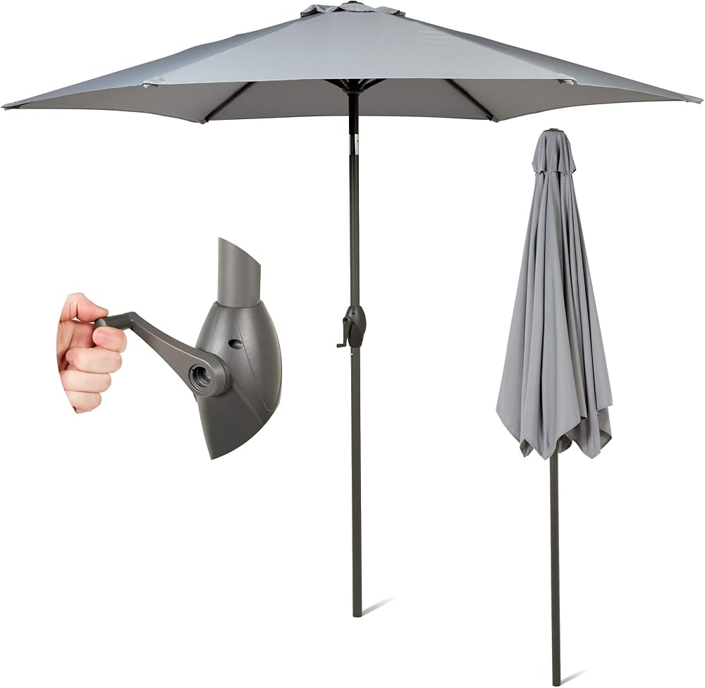 SUNMER 2.7M Garden Parasol Grey with Easy Crank Lift Tilt UV 30+ 180g Polyester