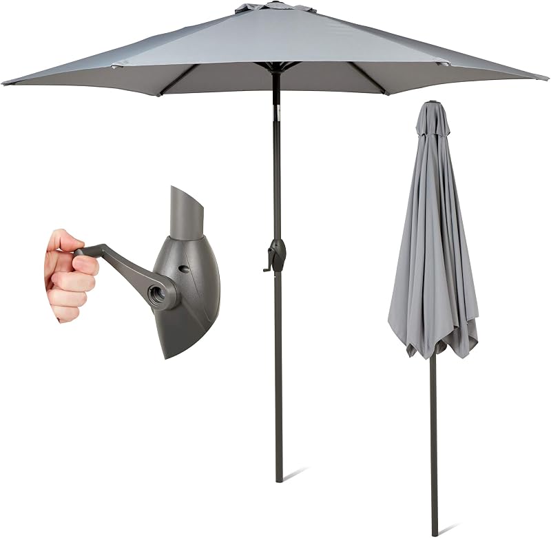 SUNMER 2.7M Garden Parasol Grey with Easy Crank Lift Tilt UV 30+ 180g Polyester