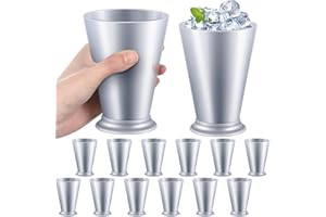 Tiangrid 12 Pcs Plastic Mint Julep Cups Bulk 10 oz Silver Cocktail Mint Julep Glasses for Festival Party Supplies Bar Kitchen