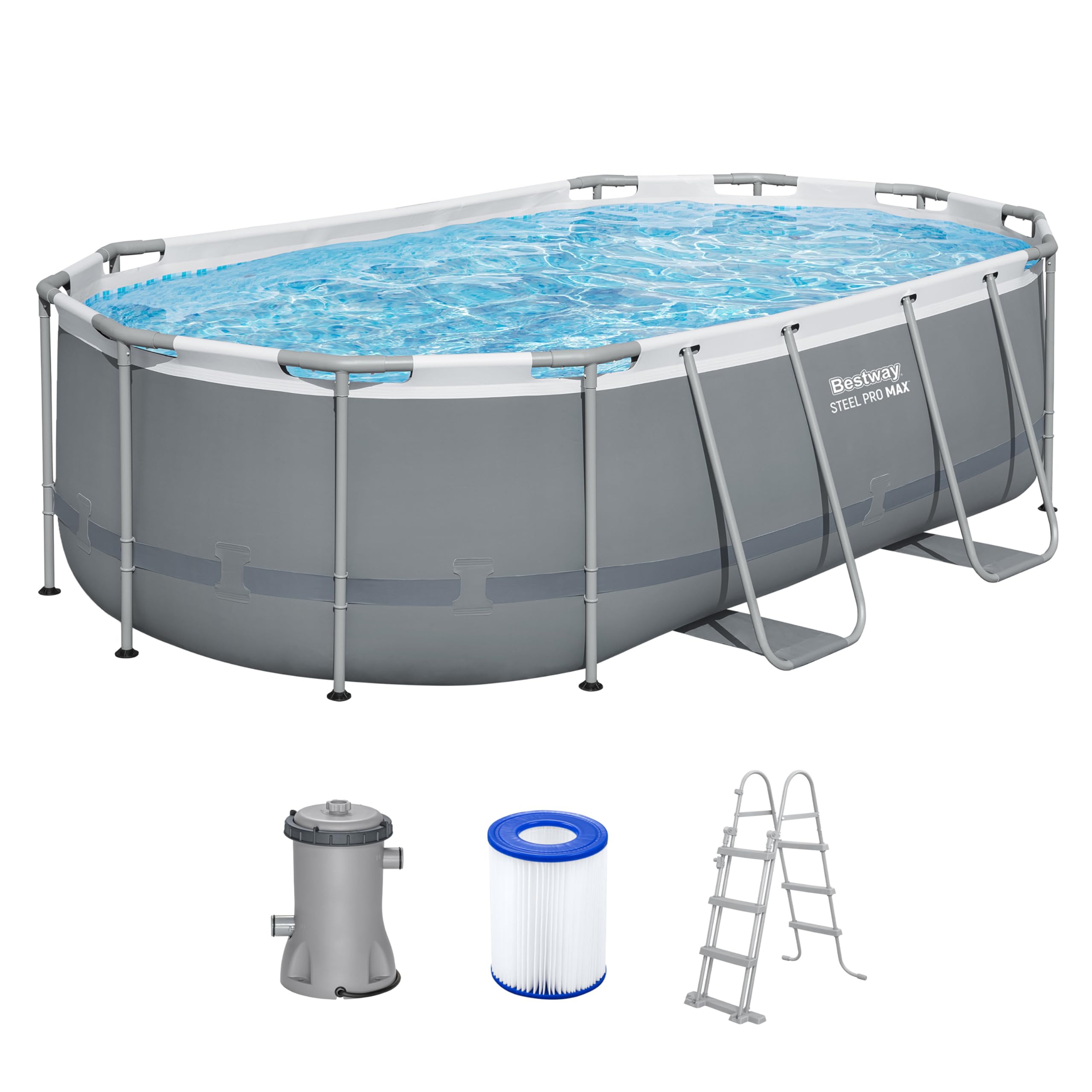 Bestway Power Steel Frame Pool Set mit Filterpumpe 427 x 250 x 100 cm, grau, oval