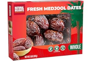 Natural Delights Dates – Large & Plump, Non-GMO Verified, Good Source of Fiber, Naturally Sweet Fruit Snack, Perfect for On-the-Go - Medjool Dates Whole, 2 lb Box