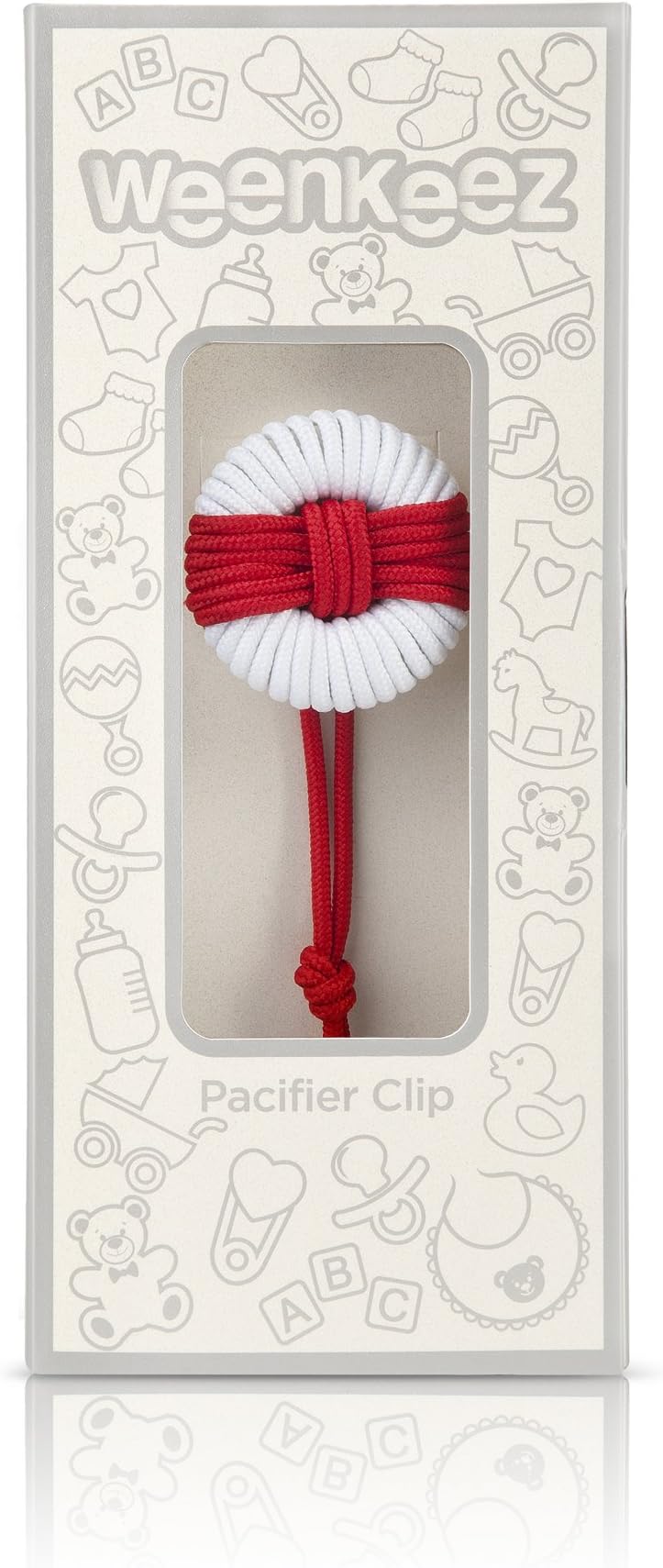 Weenkeez Knotted Cord Baby Pacifier Clip, Gift Boxed - Red/White