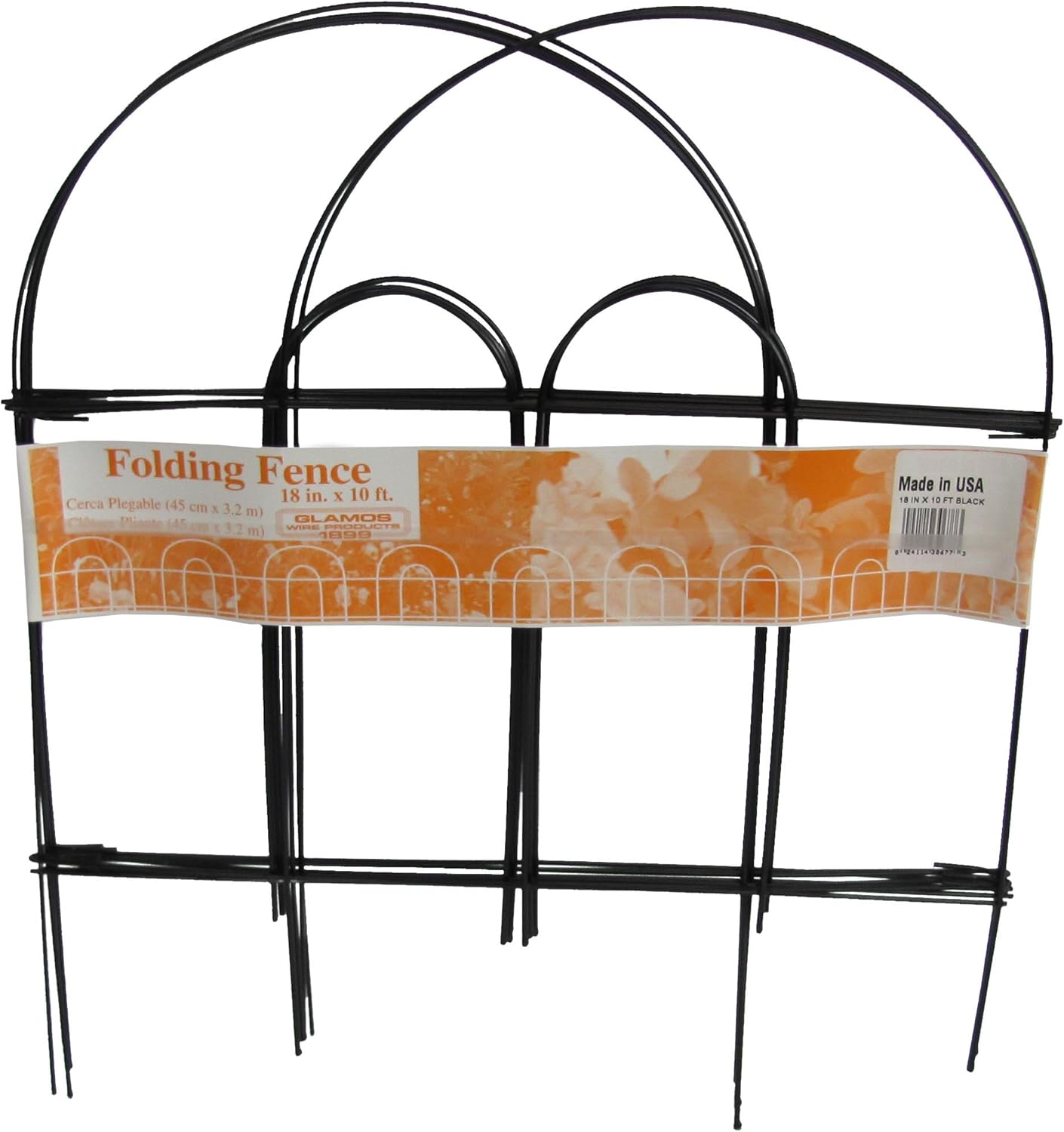 Glamos 367779 Folding Metal Wire Garden Fence, 18-Inch by 10-Foot, Pack of 12, Black