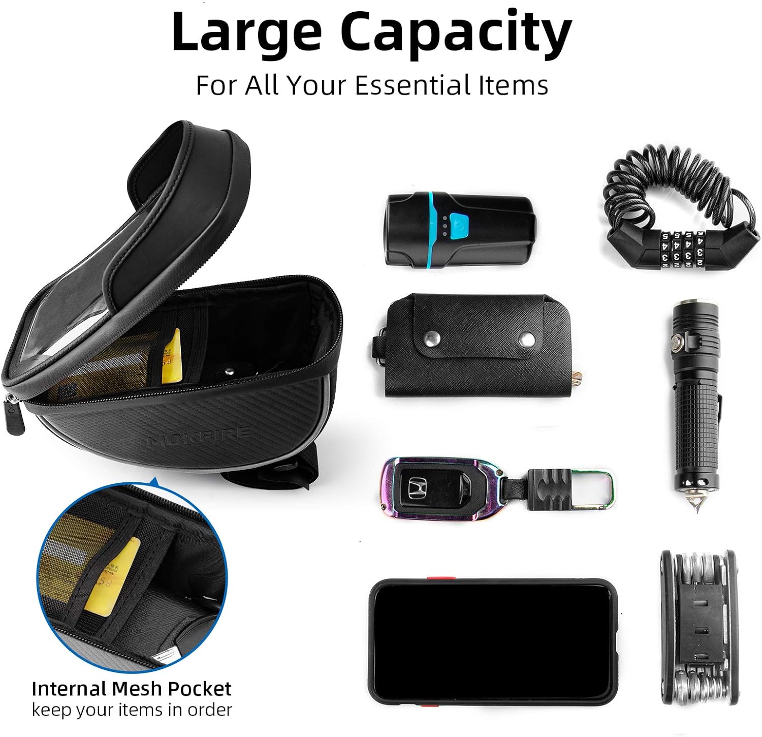 MOKFIRE Bike Phone Holder Bag Bicycle Phone Mount Waterproof Bag Bike Cell Phone Case Handlebar Bag Cycling Phone Pouch Front Frame Bag with TPU Touchscreen for iPhone xs Plus 11 12 pro max Below 6.5" : Sports & Outdoors