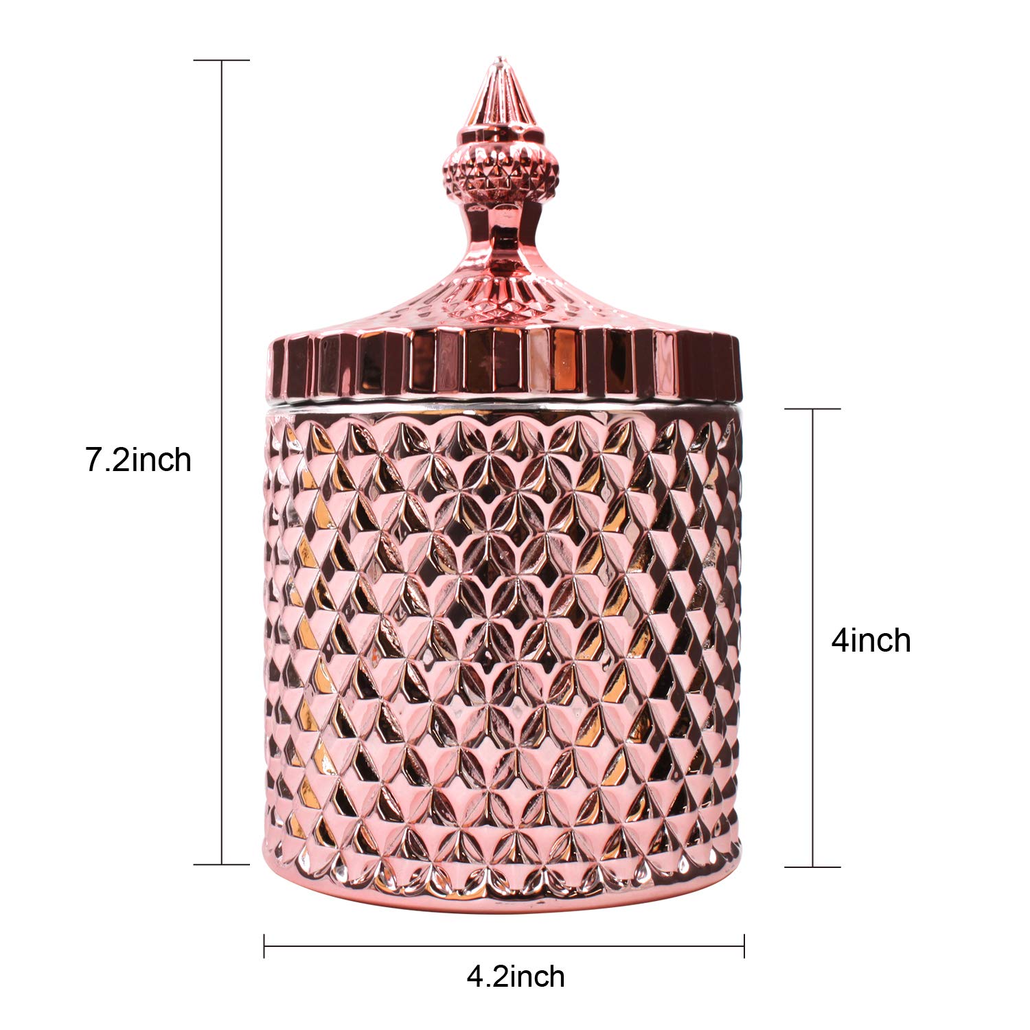 Candy Jar, Clear Glass Apothecary Container, Biscuit Barrel, Cookies Tin, Dry Food Storage Canister Crystal Weave Wedding Decorative Buffet Jars with Lid (Rose Gold, Large)