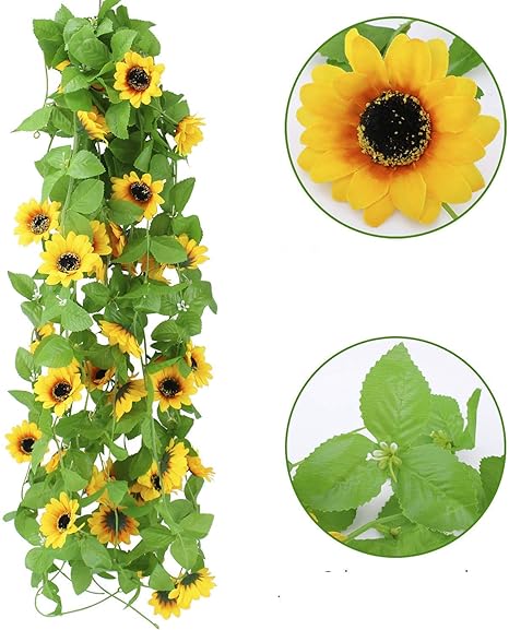 Amazon 造花の藤 ひまわり 壁飾り花 枯れない花 ガーランド 向日葵 自宅に適用 2 6メートル 2束 イェロー 造花 オンライン通販