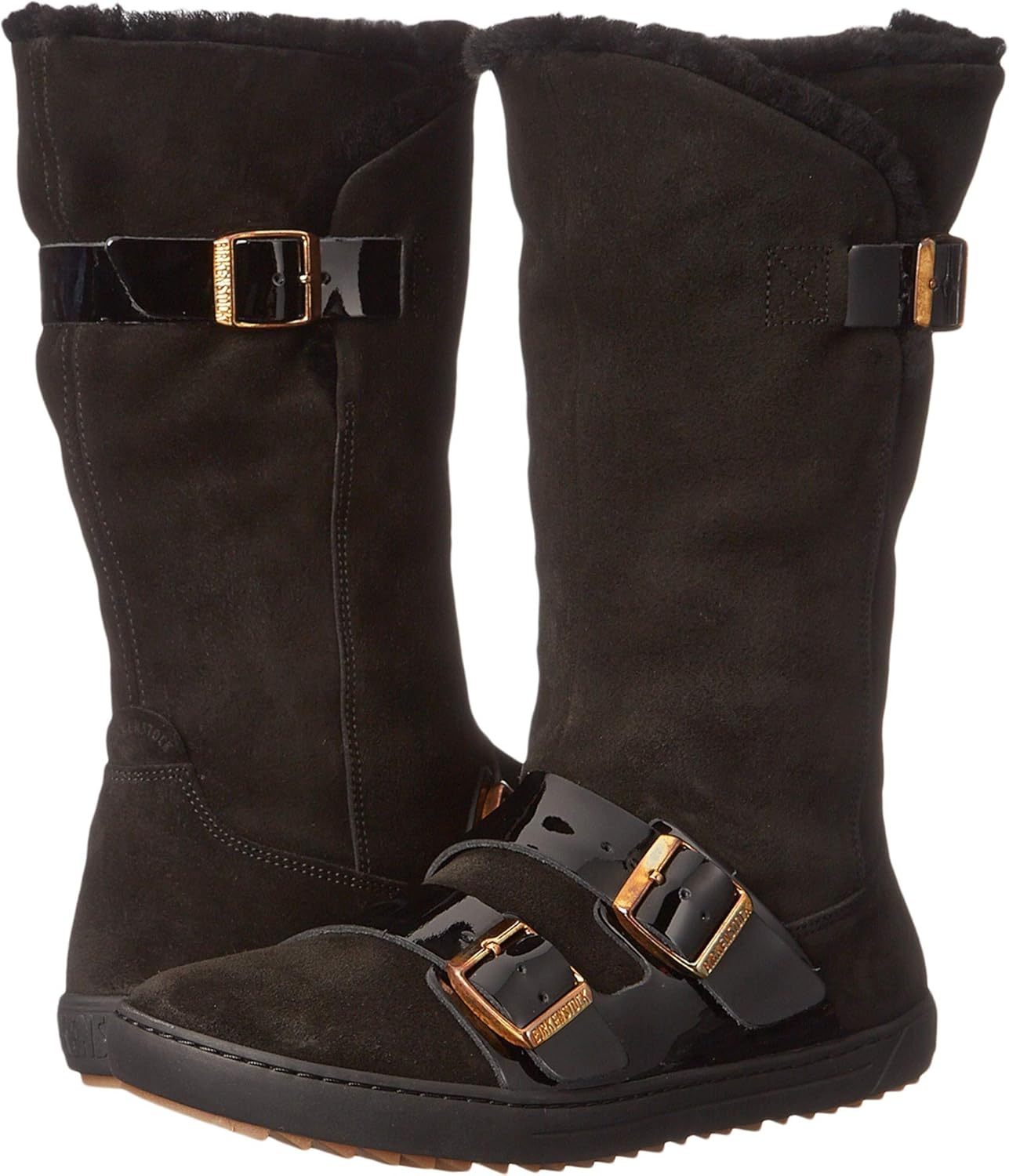 Birkenstock Women's Danbury Shearling Lined Boot Black Suede/Patent Leather Size 36 M EU Amazon