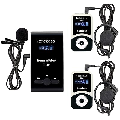 Retekess T130 99 Channel Wireless Tour Guide System Microphone Church Translation System for Interpretation Training Court ( 1 Transmetteur 2 Receveurs )