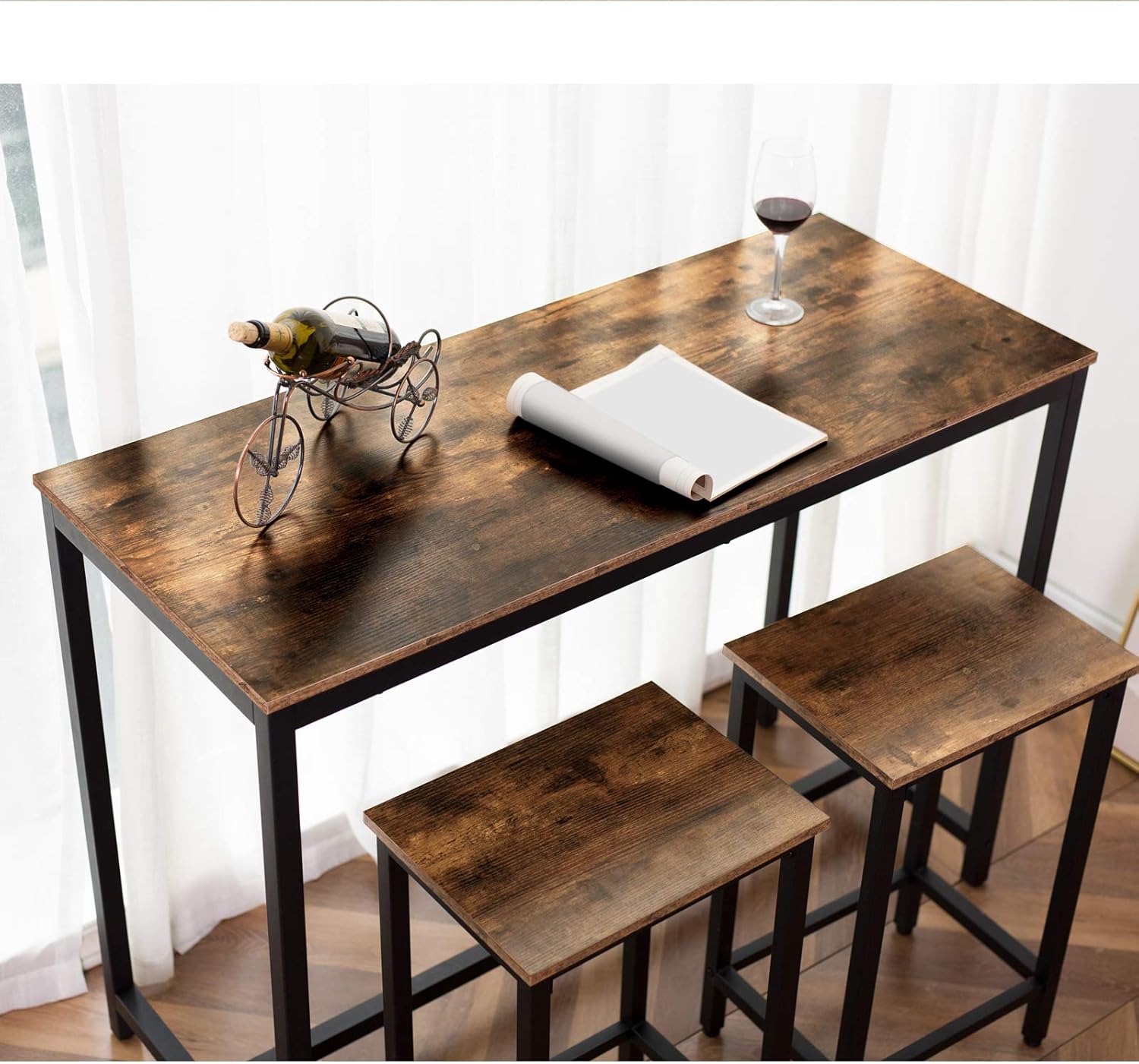 HOOBRO Bar Table, 47.2” Rectangular Pub Table, Dining Table for Living Room, Dining Room, Kitchen, Adjustable Feet, Sturdy Metal Frame, Industrial Design, Easy Assembly, Rustic Brown BF50BT01: Home & Kitchen