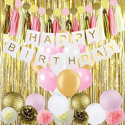 Amazon Com Sogorge Pink And Gold Birthday Decorations With
