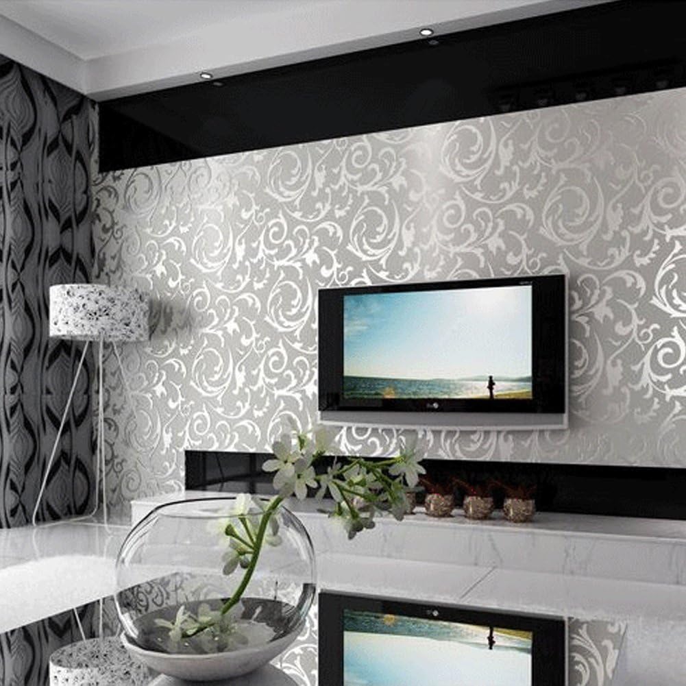 HANMERO Victorian Damask Embossed Textured Non Woven Flocking Wallpaper for Living Bedroom Tv Background Beige with hint Pink