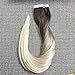 Full Shine 18inch 100 Human Hair Clip in Biscuit Balayage Extensions Blonde Ombre Color #4 Fading to #10 and #27 Blonde Dip Dyed Ombre Clip Straight Human Hair Extensions 9 Pcs 120 Gram