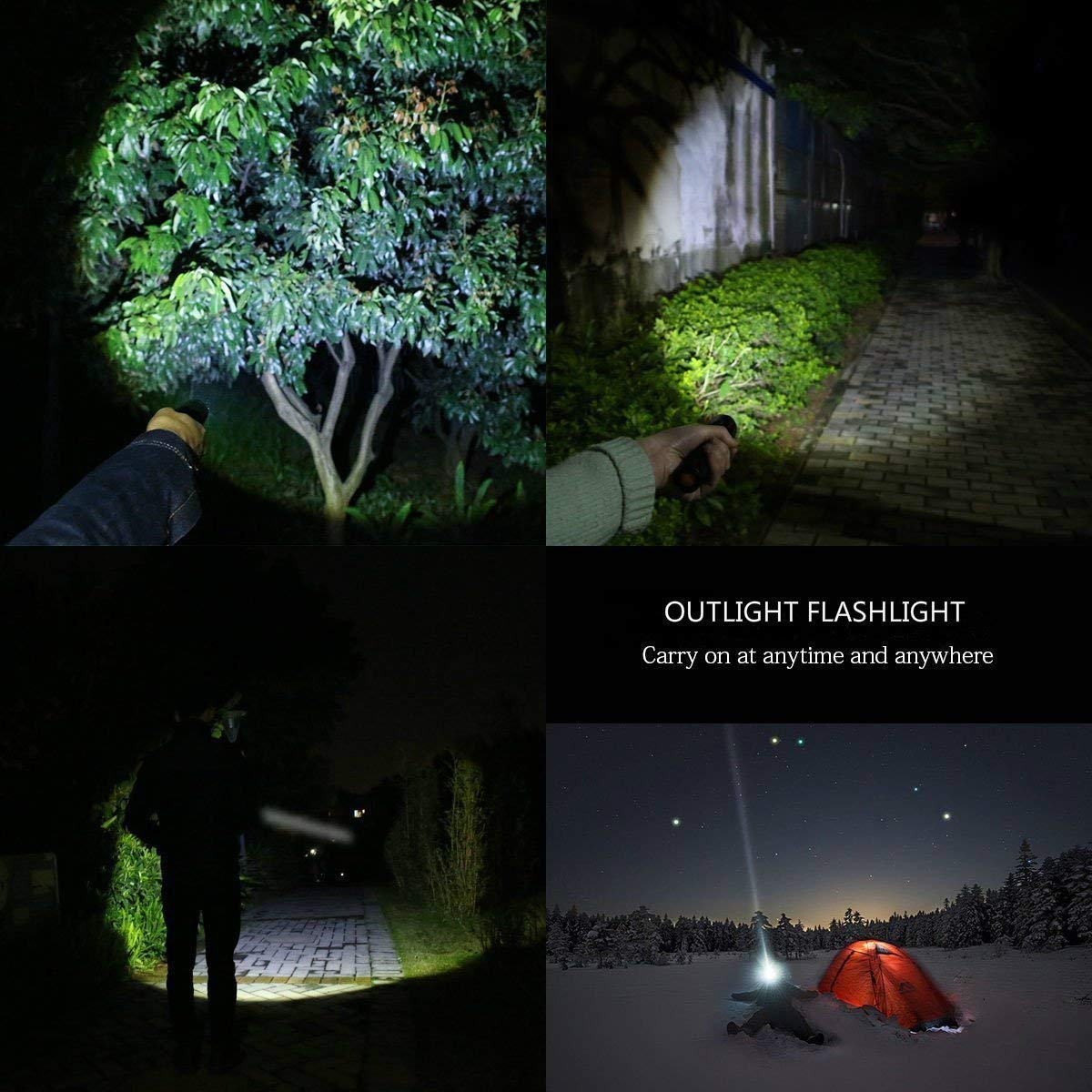 Torche Lampe de Poche LED Rechargeable et Etanche avec Zoom Réglable (Torche noir)