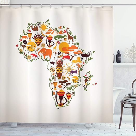 Amazon Com Ambesonne African Shower Curtain Travel Map Plan
