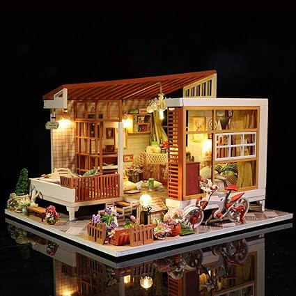 Todidaf Wooden Dollhouse 3d Diy Miniature House Furniture Led