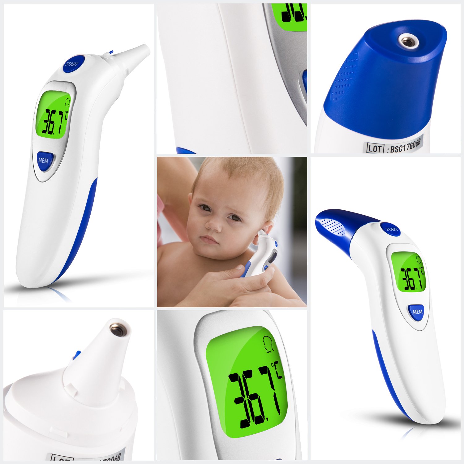 KKCITE Medical Ear Thermometer with Forehead Function，Fever Alarm, High Accuracy and Quick Read for Baby/Kids/Adults-FDA Approved