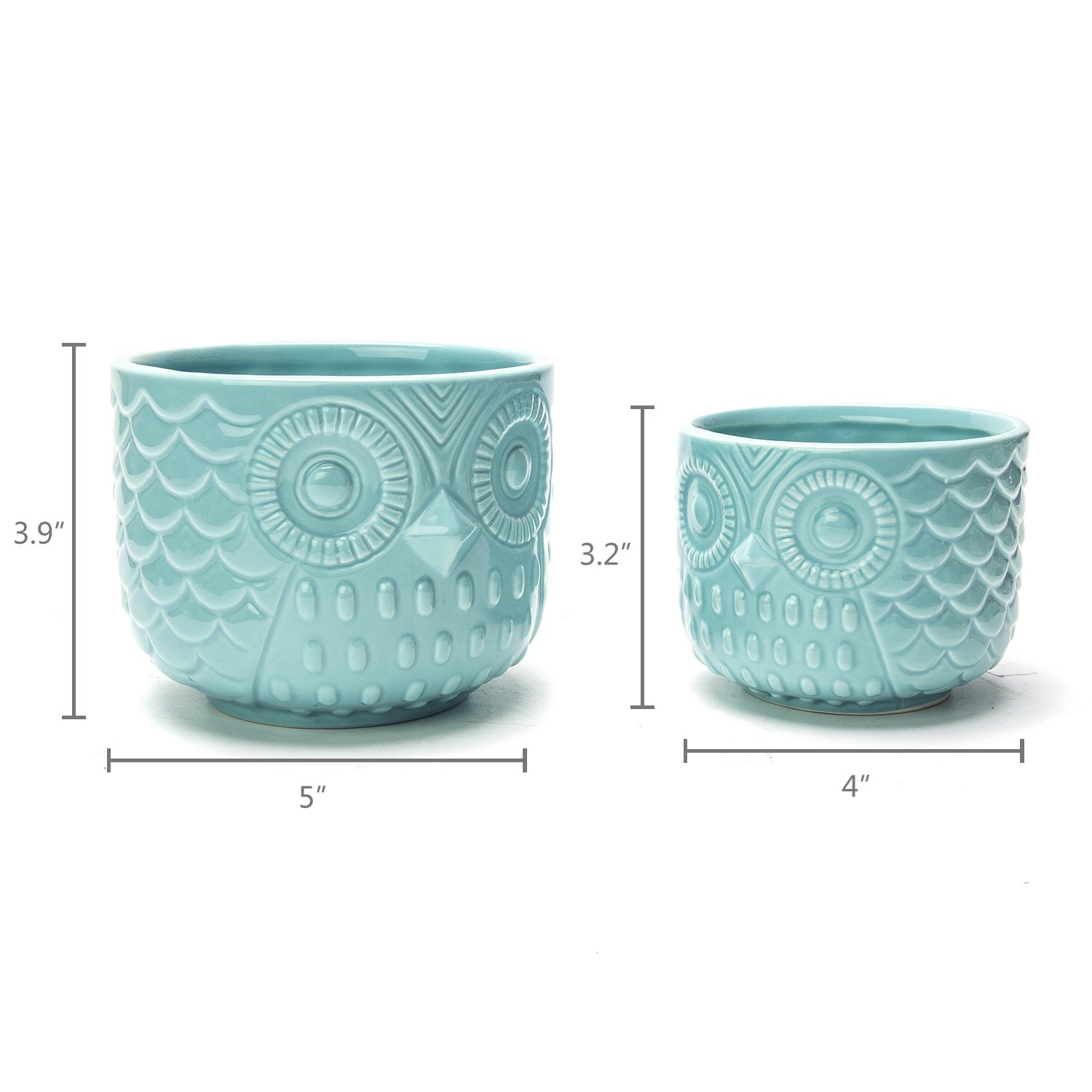 Nattol Owl Succulent Planter, Turquoise Animal Ceramic Planter Pots with Drainage, Set of 2 - Image 7