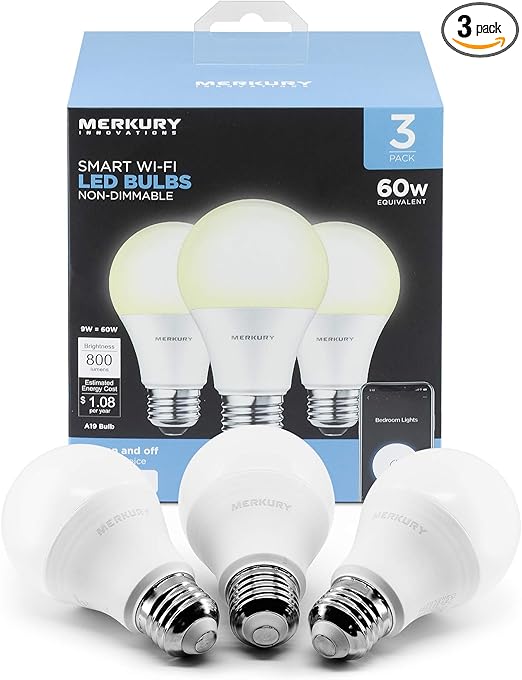 Merkury Innovations A19 Smart White Led Bulb 60w Non Dimmable 3 Pack Amazon Com
