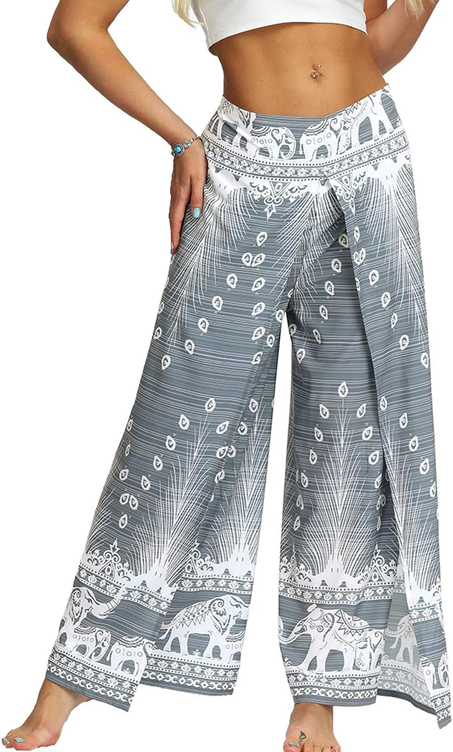 TIANNBUWomen's Trouser Floral Loose Fit Yoga Pants Bohemian Lounge Trouser for Pilates