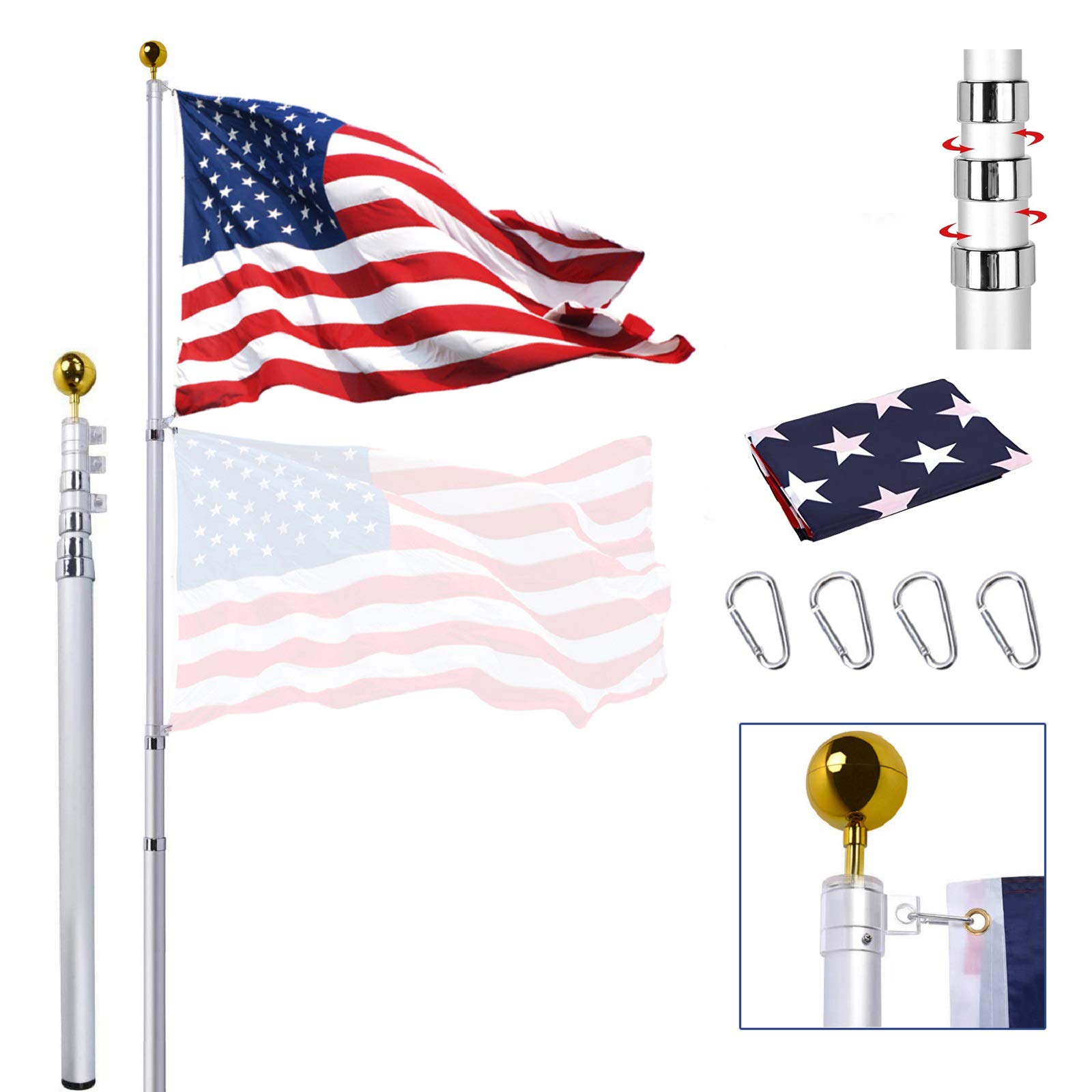 Buy 25FT Telescoping Flag Pole Kit, Extra Thick Heavy Duty Telescopic