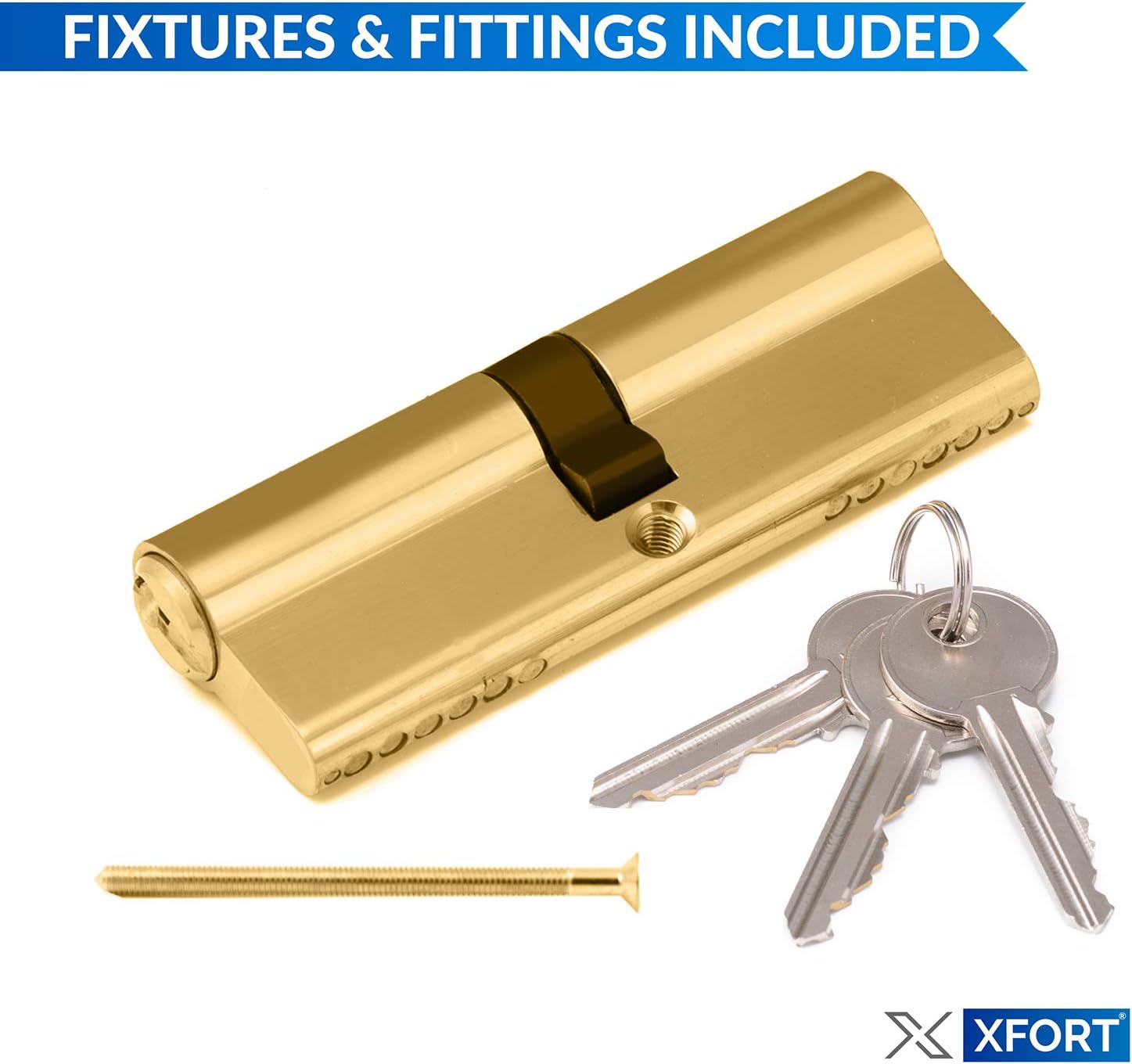 XFORT Brass 40/50 Euro Cylinder Lock (90mm), UPVC Door Lock, 6 Pin Cylinder Lock with 3 Keys, PVC Door Lock - Image 3