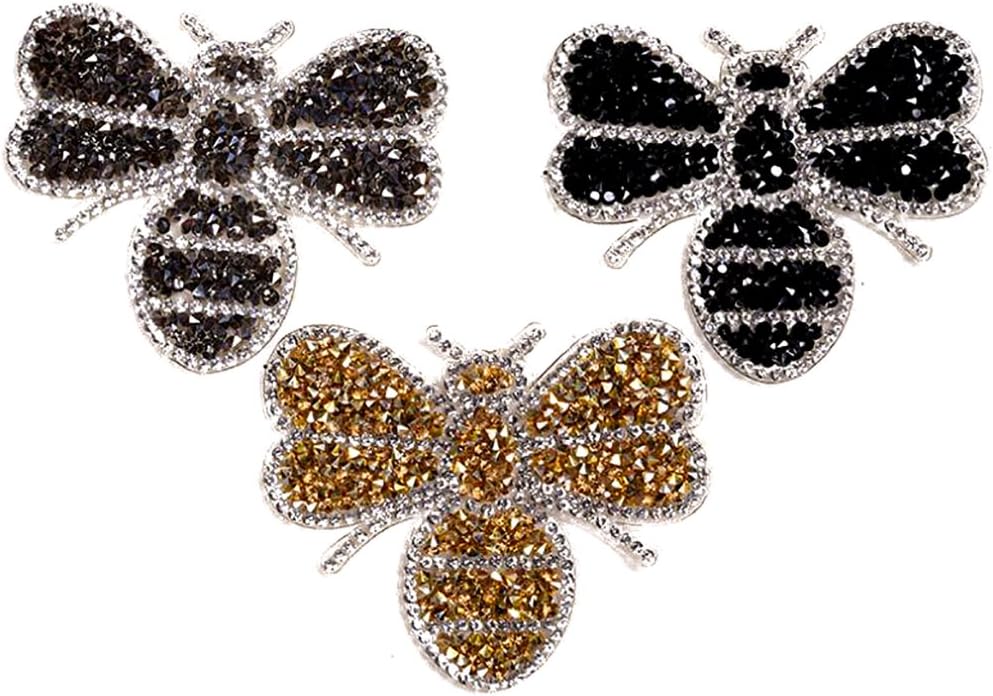 Cratone 3PCS Appliques Patches Sew on Rhinestones Patches Iron on Bee Bee Animal Sequins Patches for Clothes