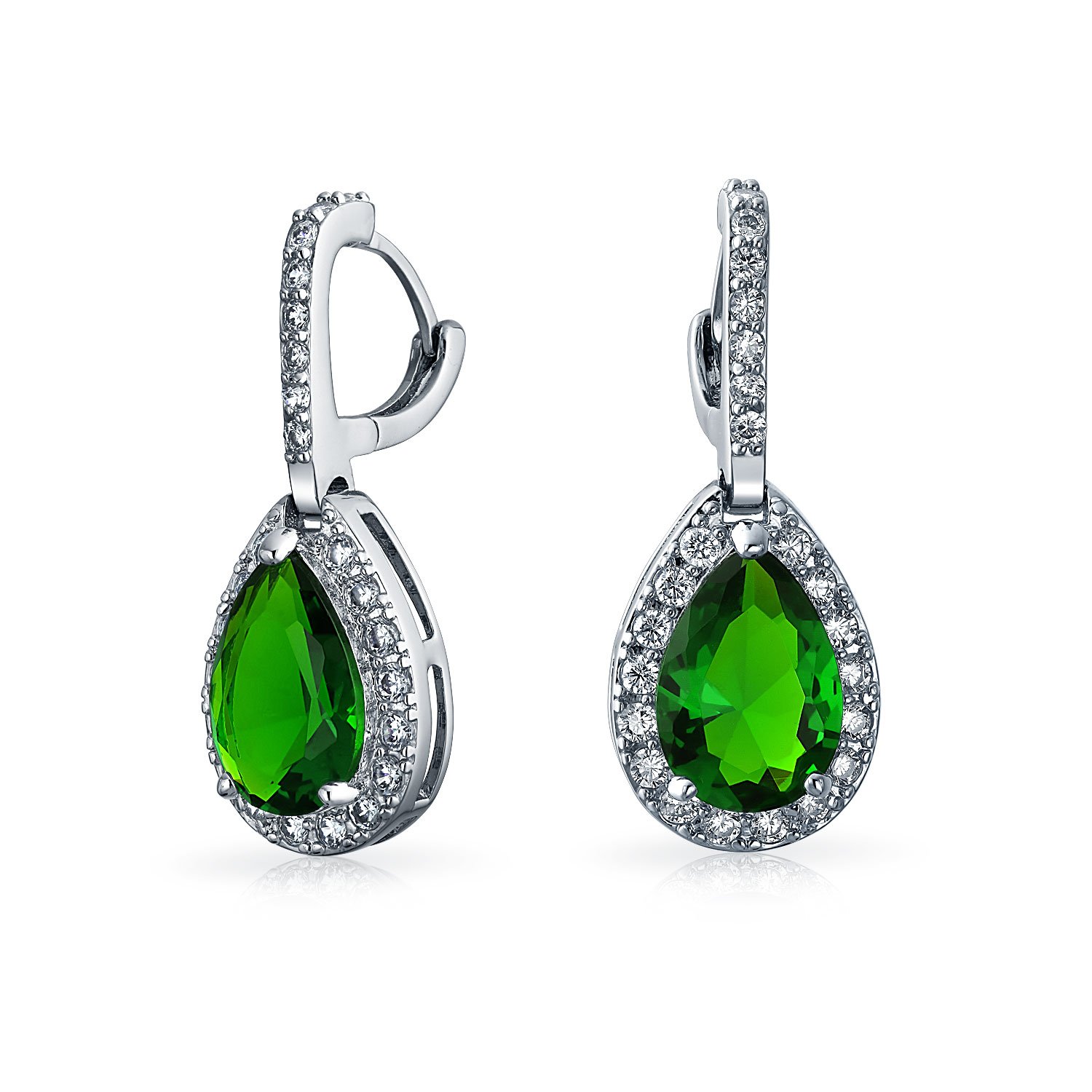 Vintage Style Halo Simulated Green Emerald Cubic Zirconia AAA CZ Fashion Dangling Drop Teardrop Earrings For Women Prom Bridesmaid Wedding Silver Plated — image 1