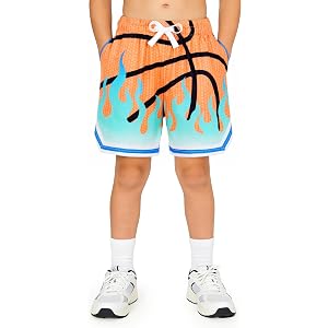 Cozople Boys Athletic Shorts Size 8 Fashion Flame Orange Basketball Shorts with Pockets Casual Mesh Drawstring Short