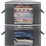 CCidea 2 Pack Clothes Storage Bag Organizer with Reinforced Handle, Great for Clothes, Blankets, Bedding, Wardrobe Storage (M