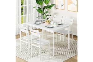 Recaceik Dining Table Set for 4, 5-Piece Dining Room Table Set Modern Kitchen Table and Chairs Set of 4 Compact Dinner Table & Cozy Chairs, Dining Room Set Elegant Dinner Table for 4 (White)