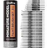 Nicpro Miniature Paint Brushes Drybrush - 31PCS Professional Model Small Paint Brush Set for Acrylic,Watercolor,Oil Detail Pa